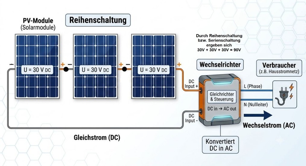 Reihenschaltung der PV-Module